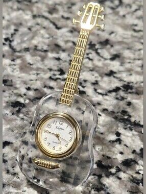 Vintage Elgin Mini Crystal Guitar Desk Clock